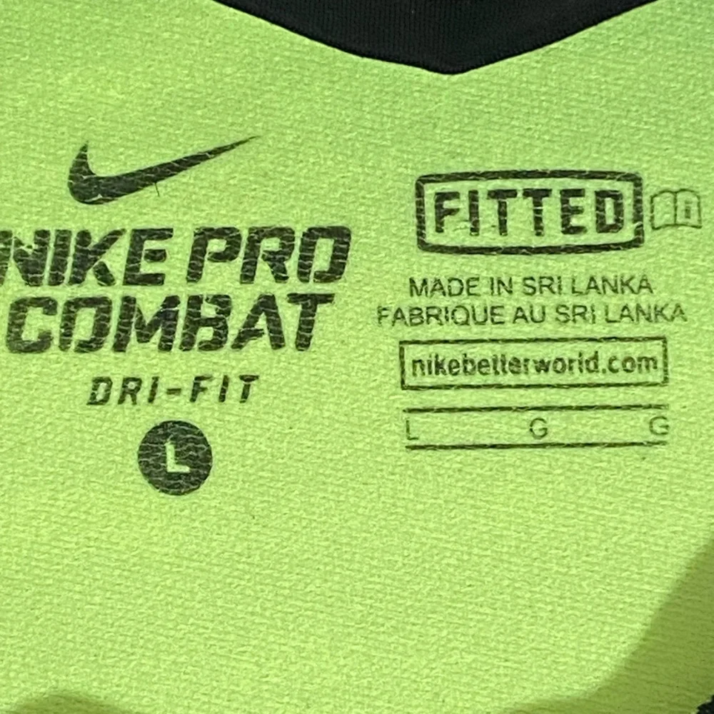 Nike Men Pro Combat Fitted Neon Green and‎ Black Dri-FIT Training Top Size L